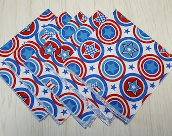 Red White Blue Cloth Napkins Stars Stripes Circles Lunchbox Back to School Dinner Independence Day