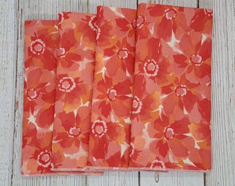 Coral Floral Cloth Napkins | Reusable Cotton Napkins | 6", 8" & 16" Sets | Flower Table Decor