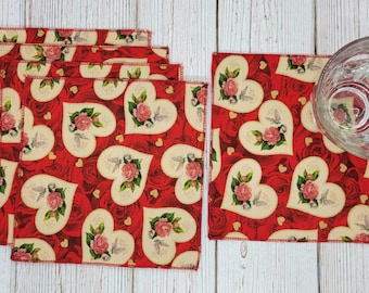 Valentine's Day Napkins, Floral Heart Napkins, Valentine Beverage Napkins,  Heart Lunch Napkins, Everyday Napkins, 8 Inch, Set of 5