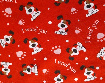 Valentine's Day Kids Table Runner I Woof You Dogs on Red Reversible Solid Red Teachers Gift Padded