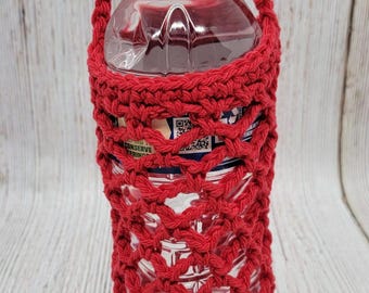 Beverage Cozy, Water Bottle Carrier, Coffee Tumbler Carrier, Soda Bottle Carrier, Phone Carrier, Crochet Bag, Valentines Day, Patriotic, Red