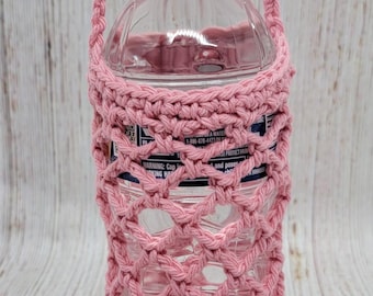 Beverage Cozy, Water Bottle Carrier, Coffee Tumbler Carrier, Soda Bottle Carrier, Phone Carrier, Crochet Bag, Valentines Day, Color is Pink