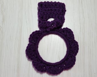 Purple Kitchen Towel Holder, Crochet Towel Ring, Towel Holder, Handmade Gift, Dark Purple