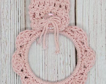 Kitchen Towel Holder, Crochet Towel Ring, Towel Holder, Handmade Gift, Everyday Use, Easter, Valentines Day,  Spring, Summer, Rose Quartz