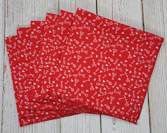 Valentine's Day Hearts Keys Cloth Napkins Key To My Heart Lunch Dinner Lunchbox Teachers Gift Set of 6