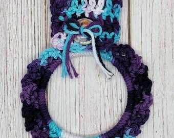 Kitchen Towel Holder, Crochet Towel Ring, Towel Holder, Handmade Gift, Everyday, Variegated - White Blue Purple Black