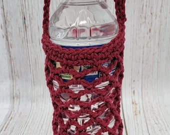 Beverage Cozy, Water Bottle Carrier, Coffee Tumbler Carrier, Soda Bottle Carrier, Phone Carrier, Crochet Bag, Valentines Day, Color Burgundy