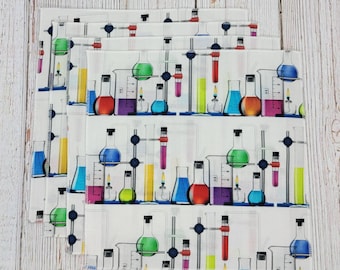 Science Cloth Napkins Set of 4, 6 or 8 Inch Handmade Chemistry Napkins, Back to School Lunch Napkins, Teacher STEM Gift