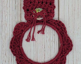 Burgundy Kitchen Towel Holder, Crochet Towel Ring, Towel Holder, Handmade Gift, Christmas, Valentines Day, 4th of July, Color Bordeaux