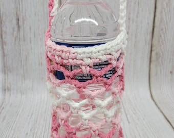 Beverage Cozy, Water Bottle Carrier, Coffee Tumbler Carrier, Soda Bottle Carrier, Phone Carrier, Valentines Day, Variegated Pink & White