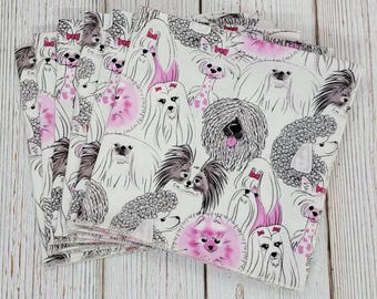 Dog Lover Cloth Napkins Set of 6, 12 Inch Pretty Pooches Napkins, Pet Lover Gift, Dog Groomer Gift, Lunch Dinner Napkins