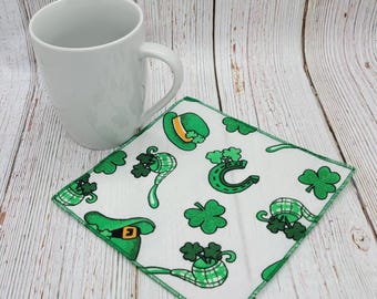 St Patrick's Day Beverage Napkins, Irish Beverage Napkins, Lunchbox Napkins, Everyday Napkins, Shamrocks & Hats, 6 Inch, Square, Set of 5