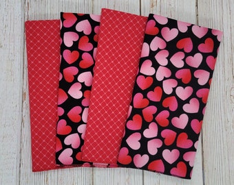 Valentines Day Mixed Cloth Napkins Hearts on Black and Tiny Hearts n Dots  Dinner Lunch Snacks Dessert Lunchbox Everyday