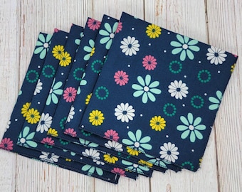 Floral, Lunch Napkins, Lunchbox Napkins, Navy Floral Napkins, Back to School, Everyday Floral Napkins, Dinner Napkins, 12 Inch, Set of 6