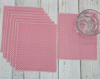 Valentine's Day Cloth Napkins Tiny Red Hearts Lunch Beverage Snack School Lunchbox Teachers Gift Set of 8