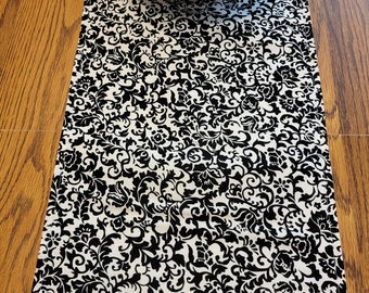 Damask Table Runner Black White Home Decor Classic Design Everyday Dining Table Centerpiece Snack Bar Runner