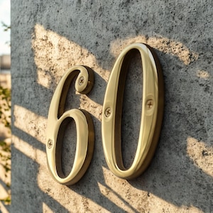 Modern Floating House Numbers & Letters • 4 Inch Metal Address Numbers • Wall Mounted Raised Home Address Sign • Gold Color House Letters