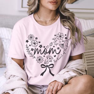 Mothers Day Mom Mama Flowers Heart Bow Shirt, Mothers Day Gift for Mom Shirt - Mama Flowers - Unique Floral Heart Design for Mothers Day