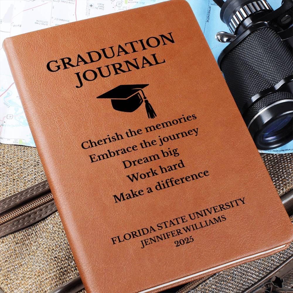 Personalized Graduation Journal: Vegan Leather Memory Book with Keepsake Ribbon