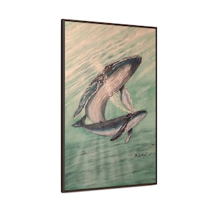 Ocean's Embrace - Mother and Child - Humpback Whale Art | Hand-Drawn Marine Life Illustration by Steve McCullough | Serene Ocean Scene