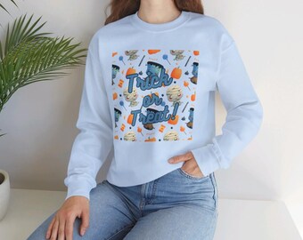Cozy Womens Trick-or-Treat Halloween Crewneck Sweatshirt