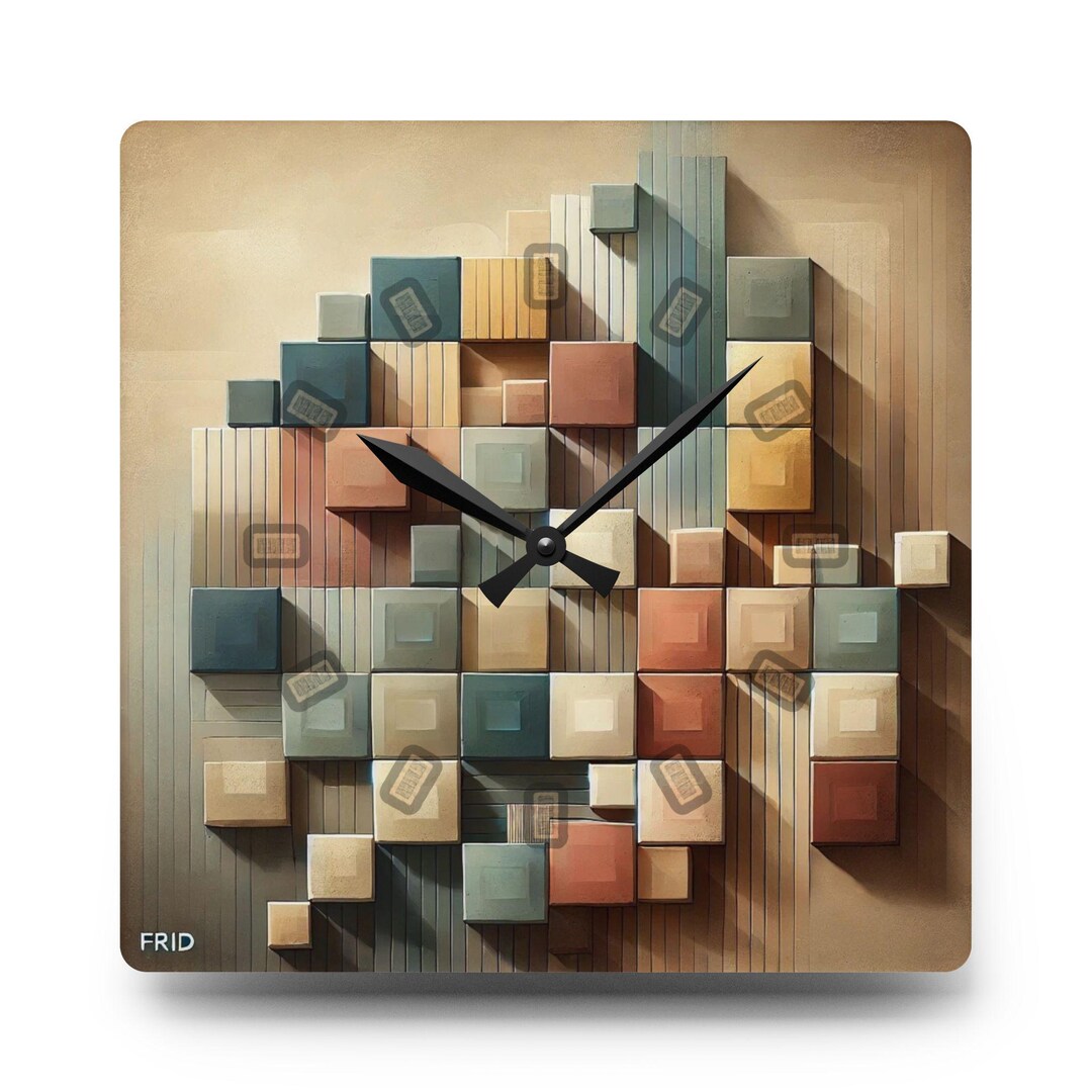 Geometric 3D Block Design Wall Clock Modern Minimalist Acrylic Square ...