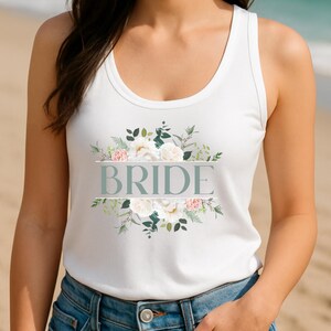Floral BRIDE Racerback Tank Top, Bridal Shower Gift, Bachelorette Party Shirt, Tank for Bride, Bridal Party Tank, Bachelorette Top, Wedding