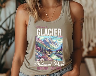 Glacier National Park Graphic Tank Top | Nature Lover Top, Outdoor Scenic Views Tank Top, Tourist Destination, Montana Tops, National Park