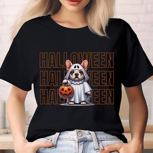 Boston Terrier Halloween Graphic T-Shirt. Boston Terrier Ghost, Cute Fun Dog costume Tshirt, Funny Ghost Pet Halloween, Boston Terrier Ghost