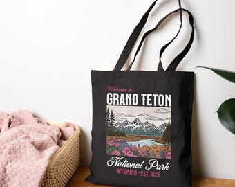 Grand Teton National Park Einkaufstasche aus Baumwolle. Wyoming State Totes, Touristenziele, Malerische Wälder Natur Wandern Tragetaschen