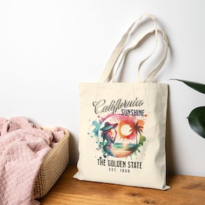 California Sunshine - The Golden State Graphic Canvas Tote Bag. California Beaches, Outdoor Nature Lovers, Travel Adventurer. Scenic State