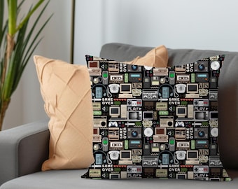 Technology and Electronic Nostalgia Graphic Square Pillow. 90s Electronics Gadgets, Engineer Gifts, Vintage Retro Technology, Gifts for Dads