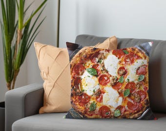 Pizza Square Pillow | Gift for Food Lovers, Pizza Lover Pillow, Pepperoni Pizza Decor, Popular Food Pillows, Home Decor with Pizza and Food