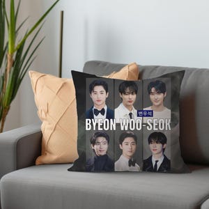 Byeon Woo Seok grafisch polyester vierkant kussen. Kussen Kdrama-acteurs en beroemdheden, populaire Koreaanse acteur, acteur Byeon Woo-Seok, decor Kdrama