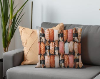 Sushi Lovers Graphic Square Pillow. Colorful Food Pillow, Home and Office Decor, Japanese Sushi Decor, Fun Gifts for Foodies, Cuisine Pillow