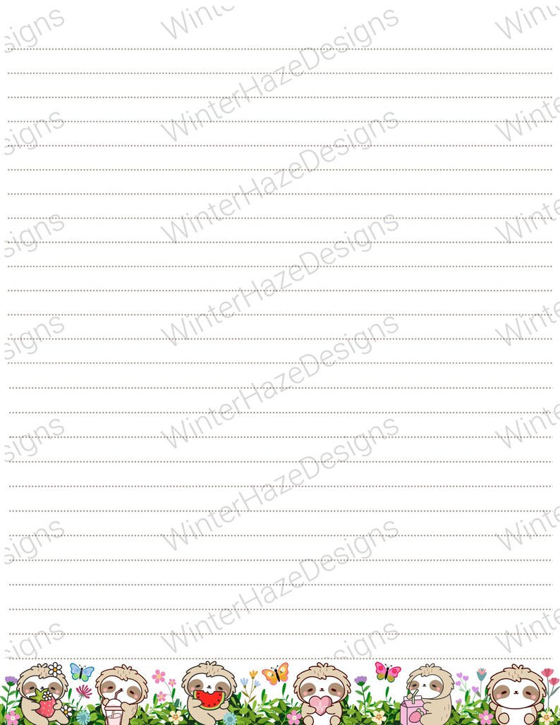 Sloth Border Editable Sloth DIGITAL Stationary - Letter Size 8.5x11, Animal Lovers, Sloth ...