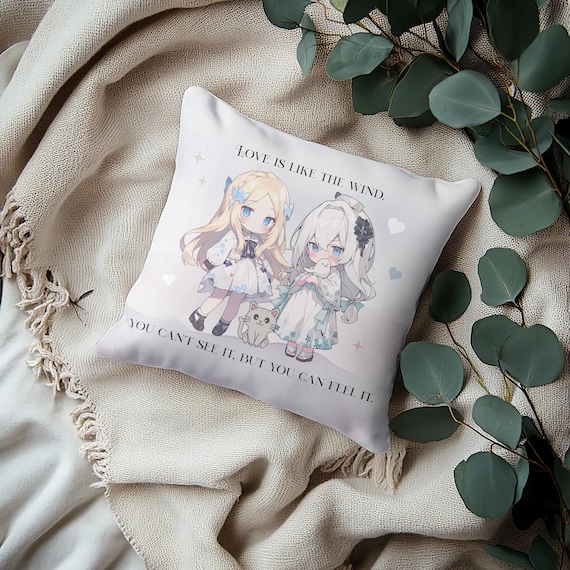 Almohada cuadrada con diseño de chicas kawaii caprichosas: citas