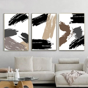Modern Neutral Abstract Gallery Wall Art Set of 3 Neutral Nordic Prints Modern Abstract Art Black Beige Japandi Printable Abstract Art