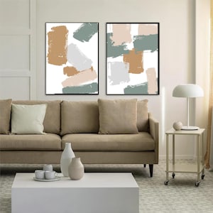 Modern Neutral Abstract Gallery Wall Art Set of 2 Neutral Nordic Prints Modern Abstract Art Blue Beige Japandi Printable Abstract Art