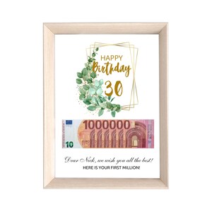 Geld verjaardagscadeau, afdrukbaar geld cadeau, uw miljoen, geld cadeaubon, aangepast geld cadeau, gepersonaliseerde geld print, 30e verjaardagscadeau