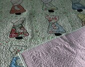 OOAK Patchwork Sun Bonnet Sue Applique Quilt, Traditional Blanket 52 quot by 42 quot custom quilted