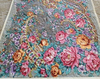 Floral quilted Table Runner  26" by 65.5" , roses table runner