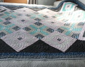 OOAK Beautiful Quilt Teal Black Twin, Single bed 67 quot by 86 quot