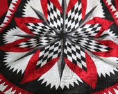 OOAK Patchwork Traditional Quilt, 78 quot by 78 Red Black White Star Throw Twin Queen
