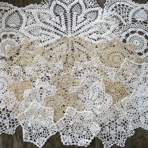 lot of 21 Hand Crochet Doily 5"-7"-15" for Cottage/Victorian/Shabby/Boho/French Style,Tea Party, Vintage Wedding