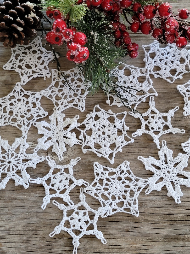 set Starched Hand Crochet White Christmas Snowflakes Motifs Doilies Ornaments 3.5 image 7