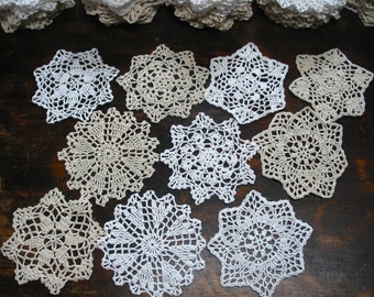 lot of 10 Hand Crochet 5" RD Doily Coaters for Cottage/Victorian/Shabby/Boho/French Style,Dream Catchers ,Tea Party, Vintage Wedding