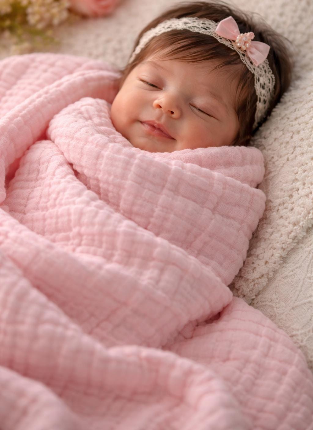 Thick 6 Layer Gauze 100% Cotton Muslin Swaddle, Newborn Receiving Blanket, Nursing Cover Up, Waffle Blanket, Pink Cream White Blue Green