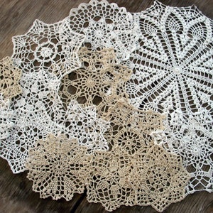 lot of 14 Hand Crochet Doily 5"-7"-15" RD for Cottage/Victorian/Shabby/Boho/French Style,Tea Party, Vintage Wedding