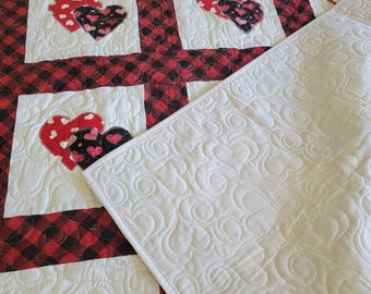OOAK Traditional Patchwork Applique Hearts Lap Quilt Blanket 41" by 53" Lap Throw Child ,wall hanging  Love  quilt